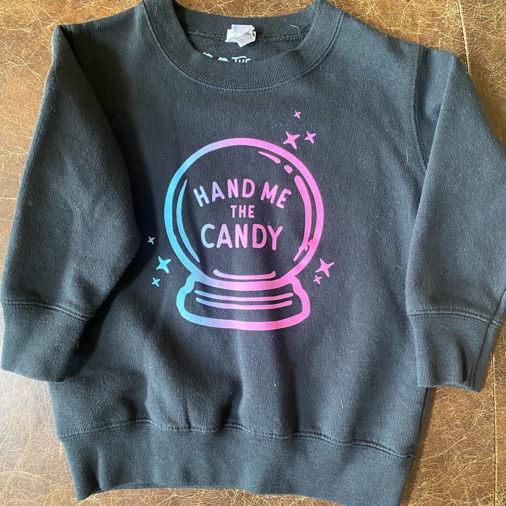 the wishing elephant “hand me the candy” sweater, 2T